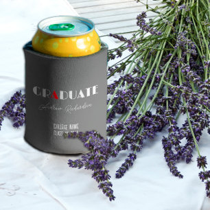 Grey minimalist white red graduation name can cooler