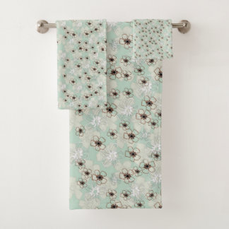 Grey, mint and soft brown floral bath towel set