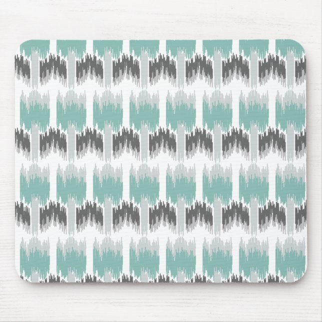 Grey Mint Aqua Modern Abstract Floral Ikat Pattern Mouse Pad (Front)
