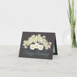 Grey Mint Bouquet Orchids Roses Happy Birthday Card