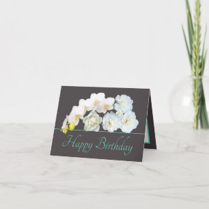 Grey Mint Bouquet White Flowers Happy Birthday Card