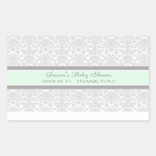 Grey Mint Damask Baby Shower Favour Stickers
