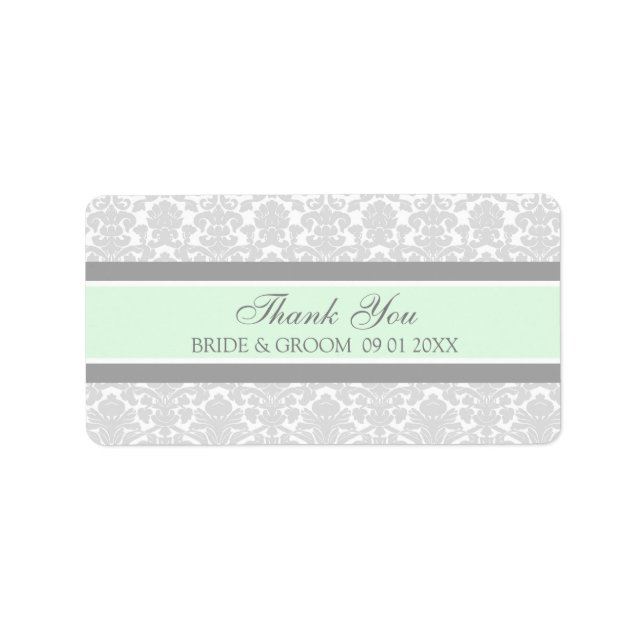 Grey Mint Damask Wedding Labels (Front)