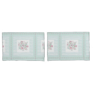 Grey Mint Green Blush Posies  Pillowcase
