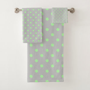 Grey Mint Green Polka Dot Bath Towel Set
