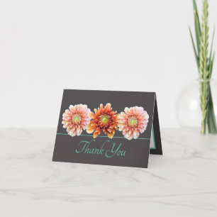Grey Mint Orange Dahlias Floral Bouquet Thank You Card