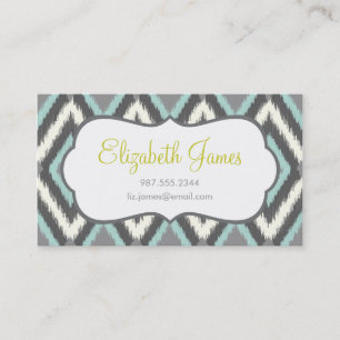 Grey & Mint Tribal Ikat Chevron Business Card