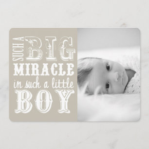 Grey Miracle Boy   Photo Birth Announcement