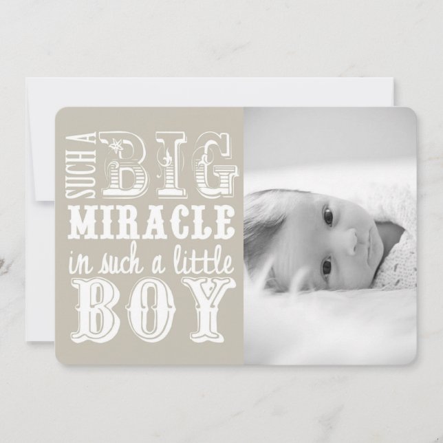 Grey Miracle Boy | Photo Birth Announcement (Front)
