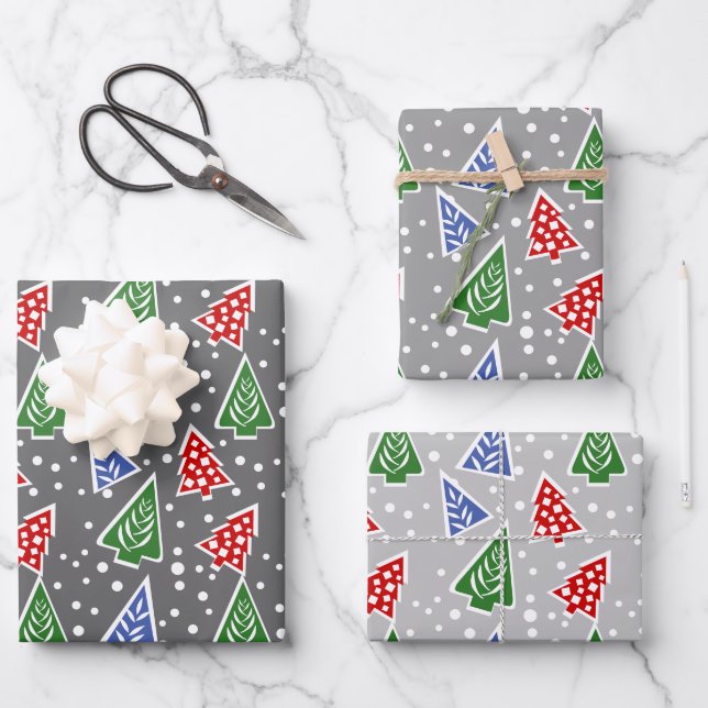 Grey modern abstract Christmas trees holiday Wrapp Wrapping Paper Sheet (Front)