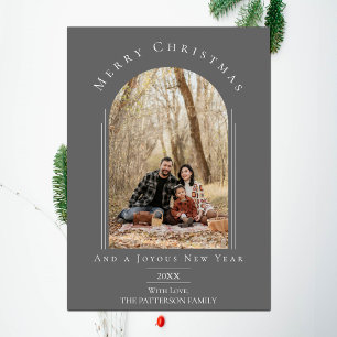 Grey Modern Arch Frame Holiday Photo Card