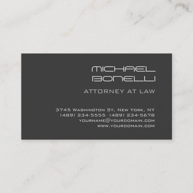 Grey Modern Attorney at Law Business Card (Front)