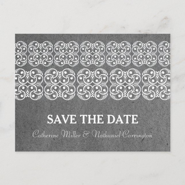 Grey Modern Bohemian Save the Date Postcard (Front)