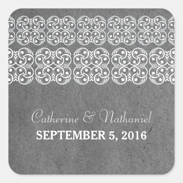 Grey Modern Bohemian Wedding Stickers (Front)