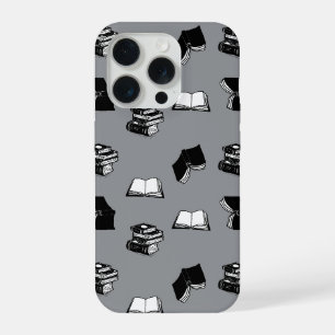 Grey Modern Bookish Bibliophile Book Pattern iPhone 15 Pro Case