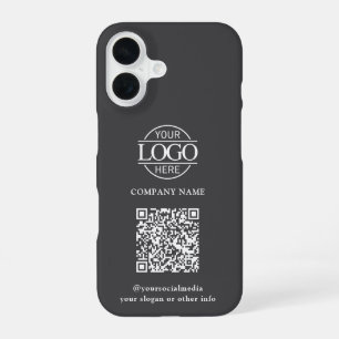 Grey Modern Business Logo & QR Code Promotional iPhone 16 Case