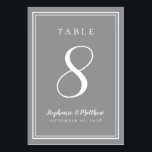 Grey Modern Custom Template Wedding Table Number<br><div class="desc">A template for any number this simple, minimalist and elegant Wedding Table Number design features a contemporary design with a double frame border in crisp white on an ultimate grey background. Chic design provides timeless yet modern sophistication. Personalise wedding table design with your name, wedding date and table number in...</div>