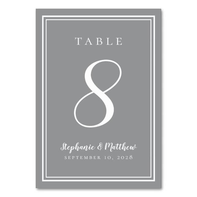 Grey Modern Custom Template Wedding Table Number (Front)