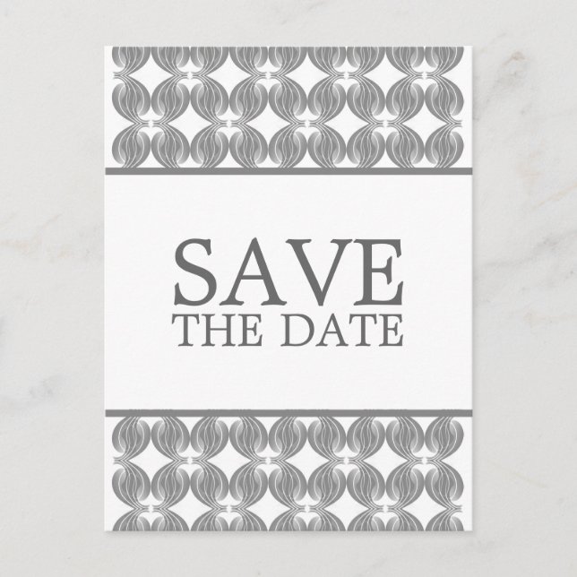 Grey Modern Deco Save the Date Postcard (Front)