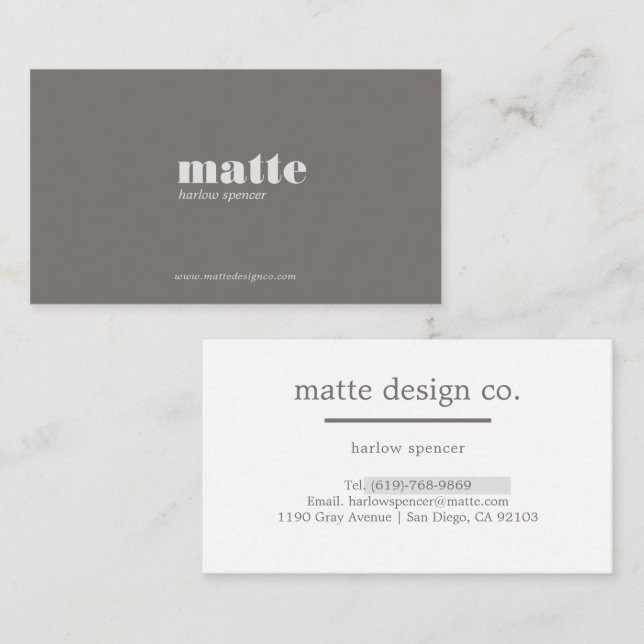 Grey | Modern Elegant Minimalist Professional Business Card (Front/Back)