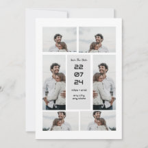Grey modern elegant photo collage save the date 