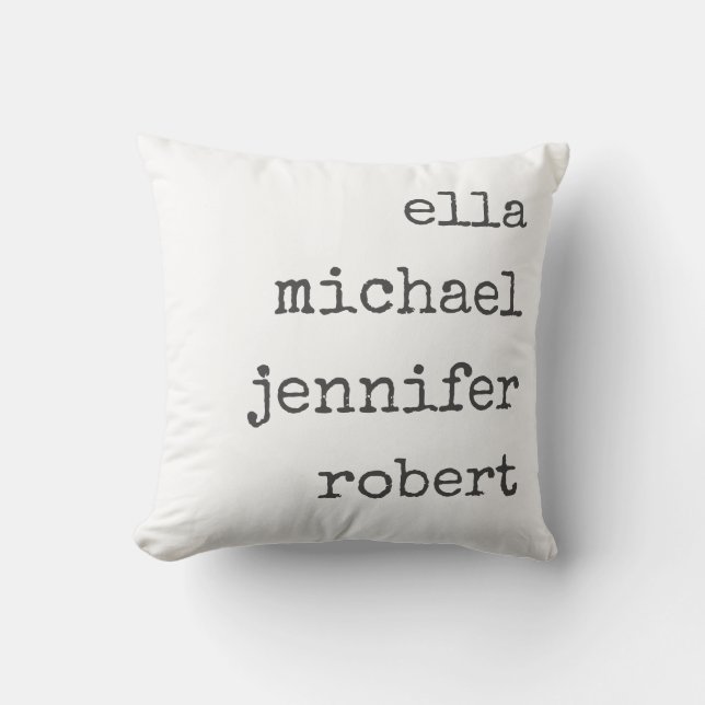 Grey Modern Farmhouse Personalised Family Names Cushion (Front)