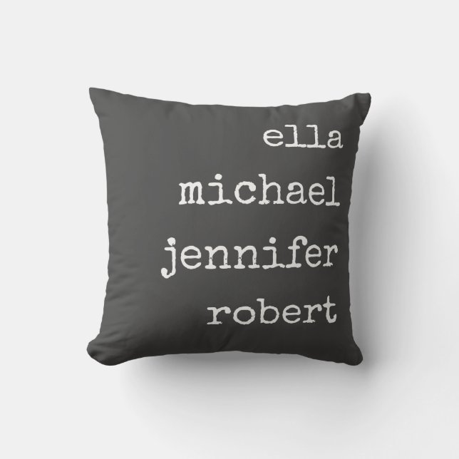 Grey Modern Farmhouse Personalised Family Names Cushion (Front)
