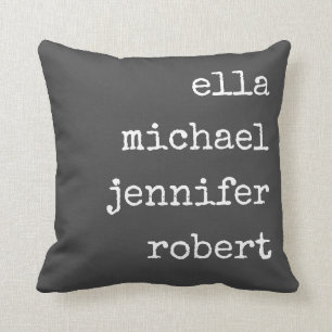 Grey Modern Farmhouse Personalised Family Names Cushion
