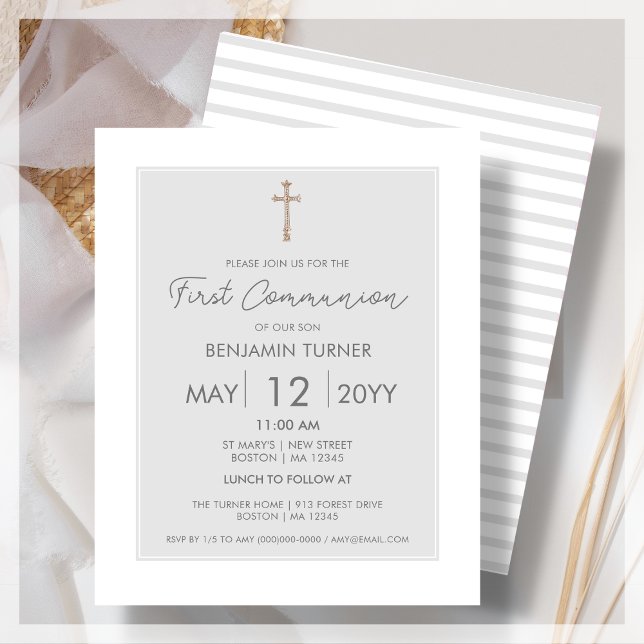 Grey | Modern First Communion Budget Invitation (Creator Uploaded)