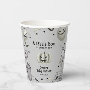 Grey Modern Little Boo Ghost Boy Baby Shower  Paper Cups