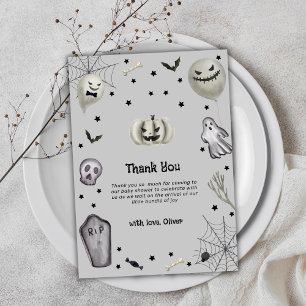 Grey Modern Little Boo Ghost Boy Baby Shower  Thank You Card