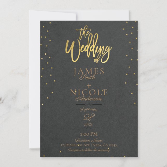 Grey Modern Minimal Gold Foil Full Photo Wedding Invitation (Front)