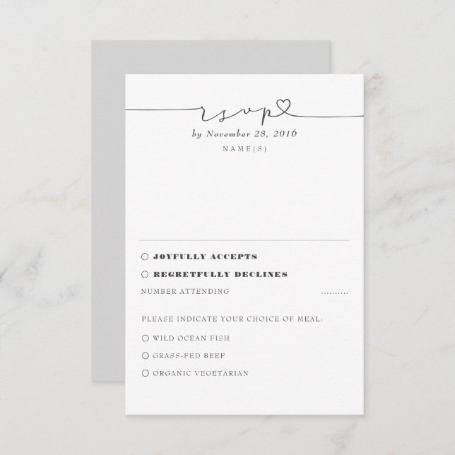 Grey Modern Minimal Wedding RSVP (Front/Back)