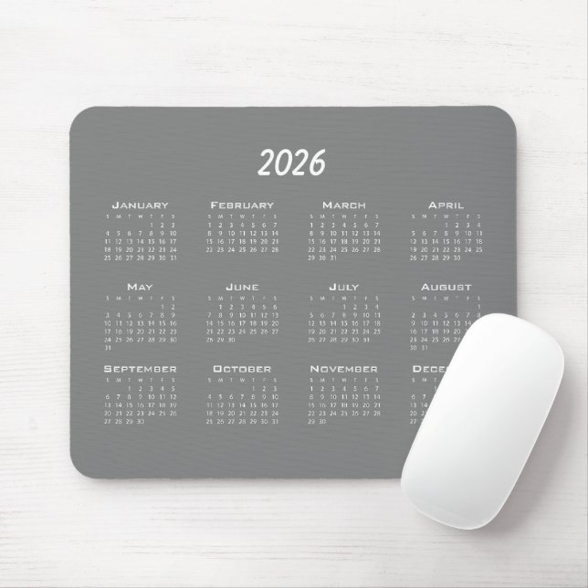 Grey modern minimalist calendar mouse pad (With Mouse)
