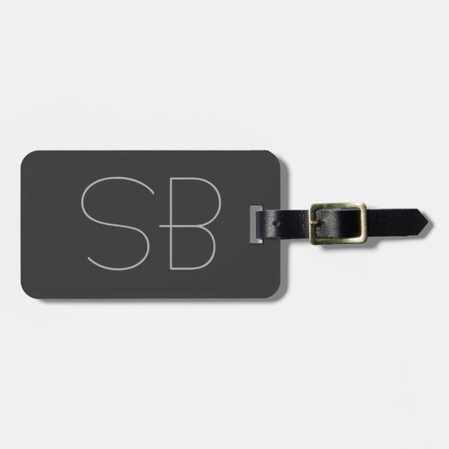 Grey Modern Monogram Minimalist Chic Luggage Tag (Front Horizontal)