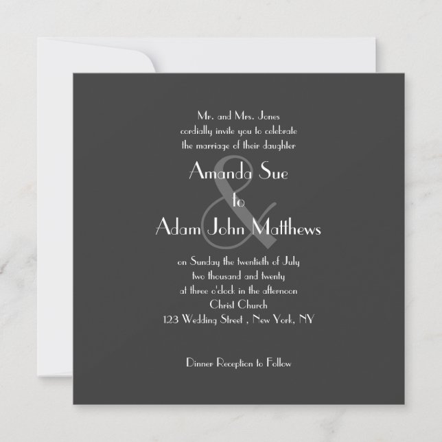 Grey Modern Monogram Wedding Invitations (Front)