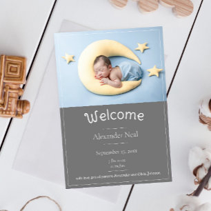 Grey Modern Photo Birth Announcement