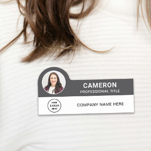 Grey Modern Photo Company Logo Employee Name Tag