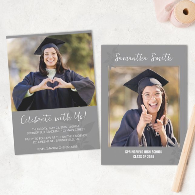 Grey Modern Photo Graduation Invitation (Modern Graduation Announcement)