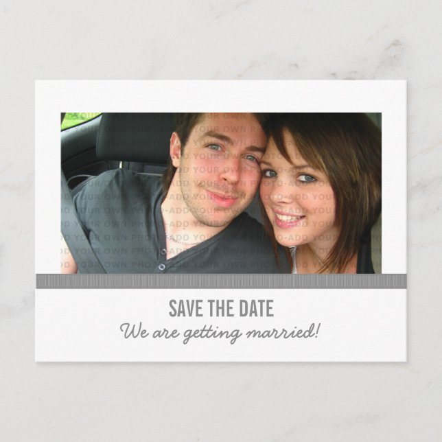 Grey Modern Photo Save the Date Postcard (Front)