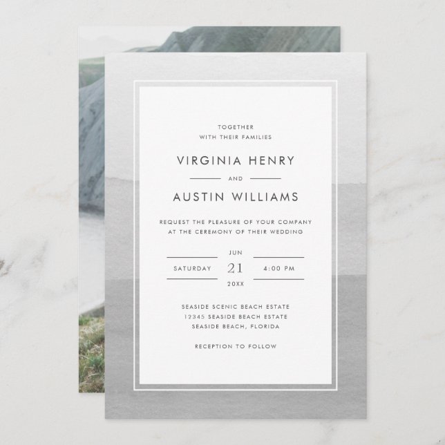 Grey Modern Photo Wedding Invitation (Front/Back)