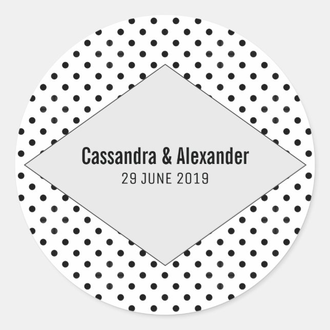 Grey Modern Polka Dots Wedding Classic Round Sticker (Front)