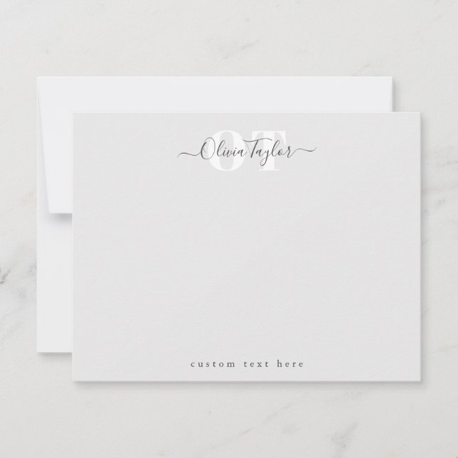 Grey Modern Script Personalised Stationery Note Ca Card (Front)