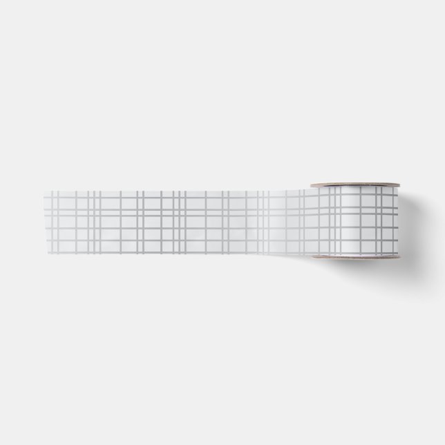 Grey, modern, simple, cool, trendy grid lines satin ribbon (Front)