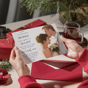  Grey Modern Stylish Boho Wedding Romantic Photo Invitation