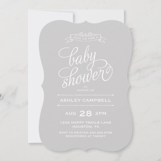 Grey Modern Typography Baby Shower Invitation (Front)