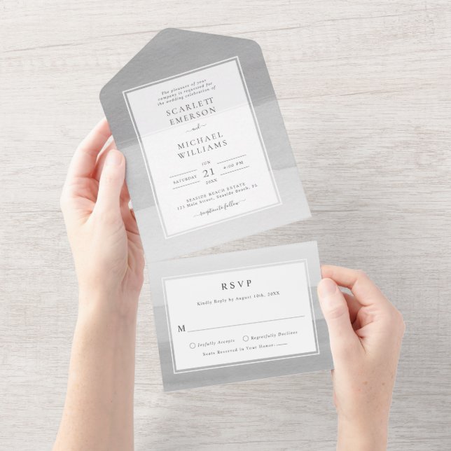 Grey Modern Wedding All In One Invitation (Tearaway)