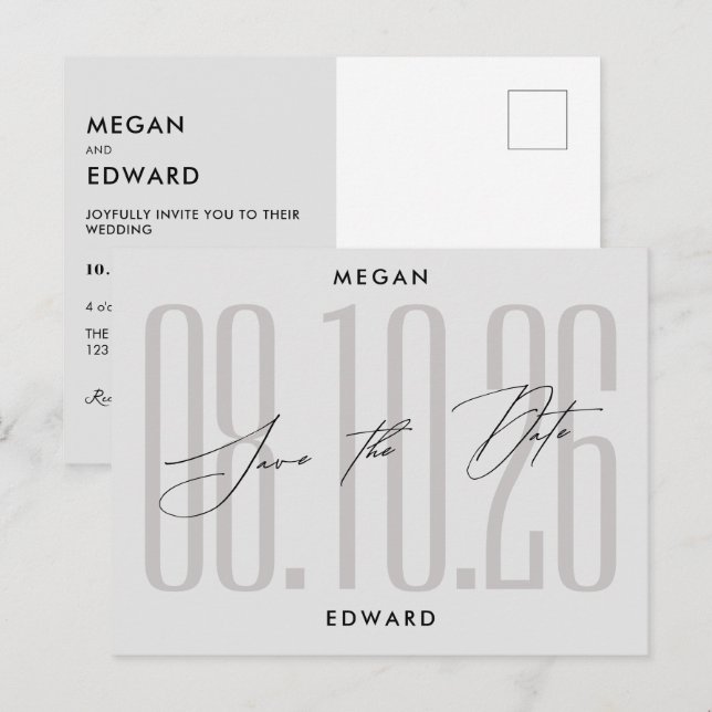 Grey Modern wedding Postcard (Front/Back)