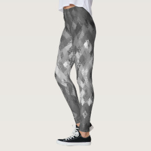 Grey Mono-Mix Harlequin Pattern Leggings