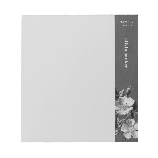 Grey Monochromatic Blooms Floral Custom Notepad (Front)